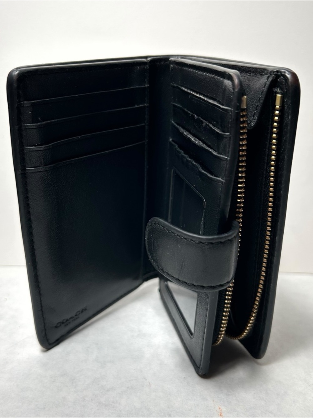 Coach Medium Compact Corner Zip Wallet in Signature Leather with Gold Tone Logo - Picture 7 of 15